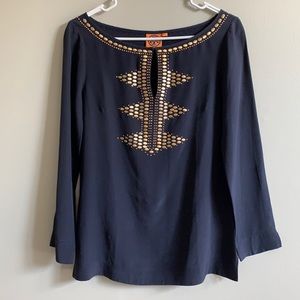 Tory Burch Embellished Silk Top, Sz 2